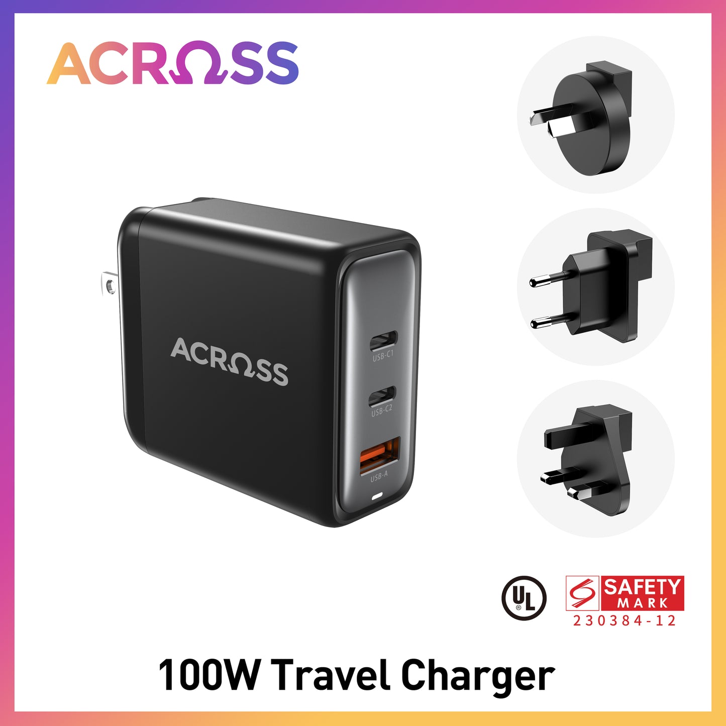 Across Globe 100W GaN Fast Charger with P.D. 3.0, PPS, and Q.C 3.0 for Laptops, Tablets, Mobile Phones