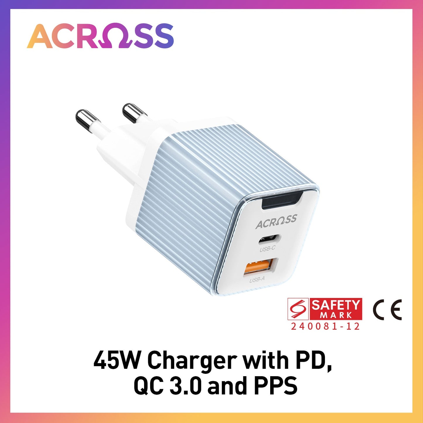 Across SpeedCharge 45W 2-ports charger with PD, QC 3.0 and PPS - EU Version