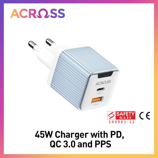 Across SpeedCharge 45W 2-ports charger with PD, QC 3.0 and PPS - EU Version
