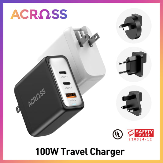 Across Globe 100W GaN Fast Charger with P.D. 3.0, PPS, and Q.C 3.0 for Laptops, Tablets, Mobile Phones